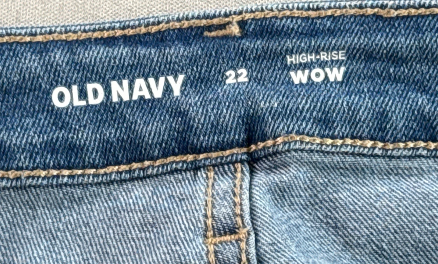 Old Navy Jean Shorts Womens 22 Denim High Rise Wow Rolled Hem Blue Medium Wash