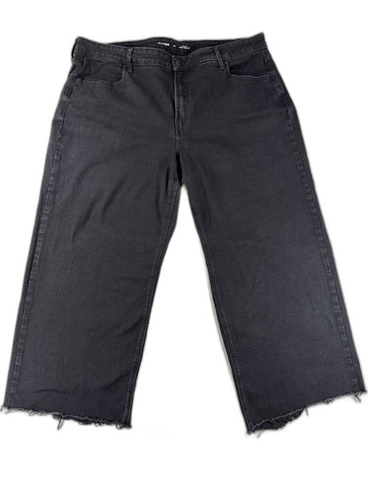 Old Navy High Rise Wide Leg Jeans Womens 20 Black Denim Cropped Stretch Frayed