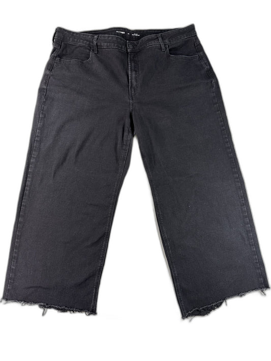 Old Navy High Rise Wide Leg Jeans Womens 20 Black Denim Cropped Stretch Frayed