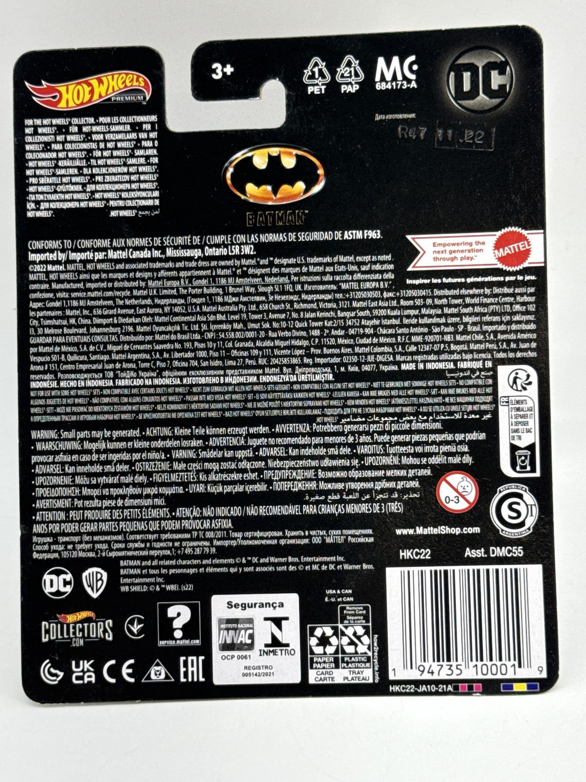 Hot Wheels Premium Batman Batmobile Die Cast Car Black Metal Real Riders Style