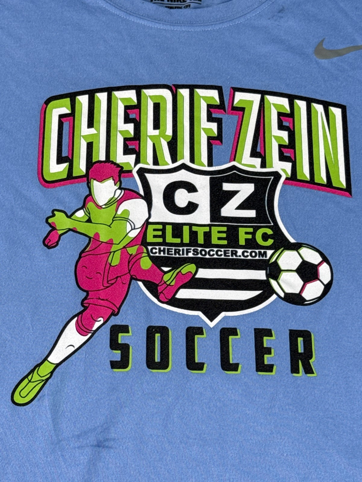 NIKE Cherif Zein Sports Tee M Blue Polyester Athletic Graphic Crewneck