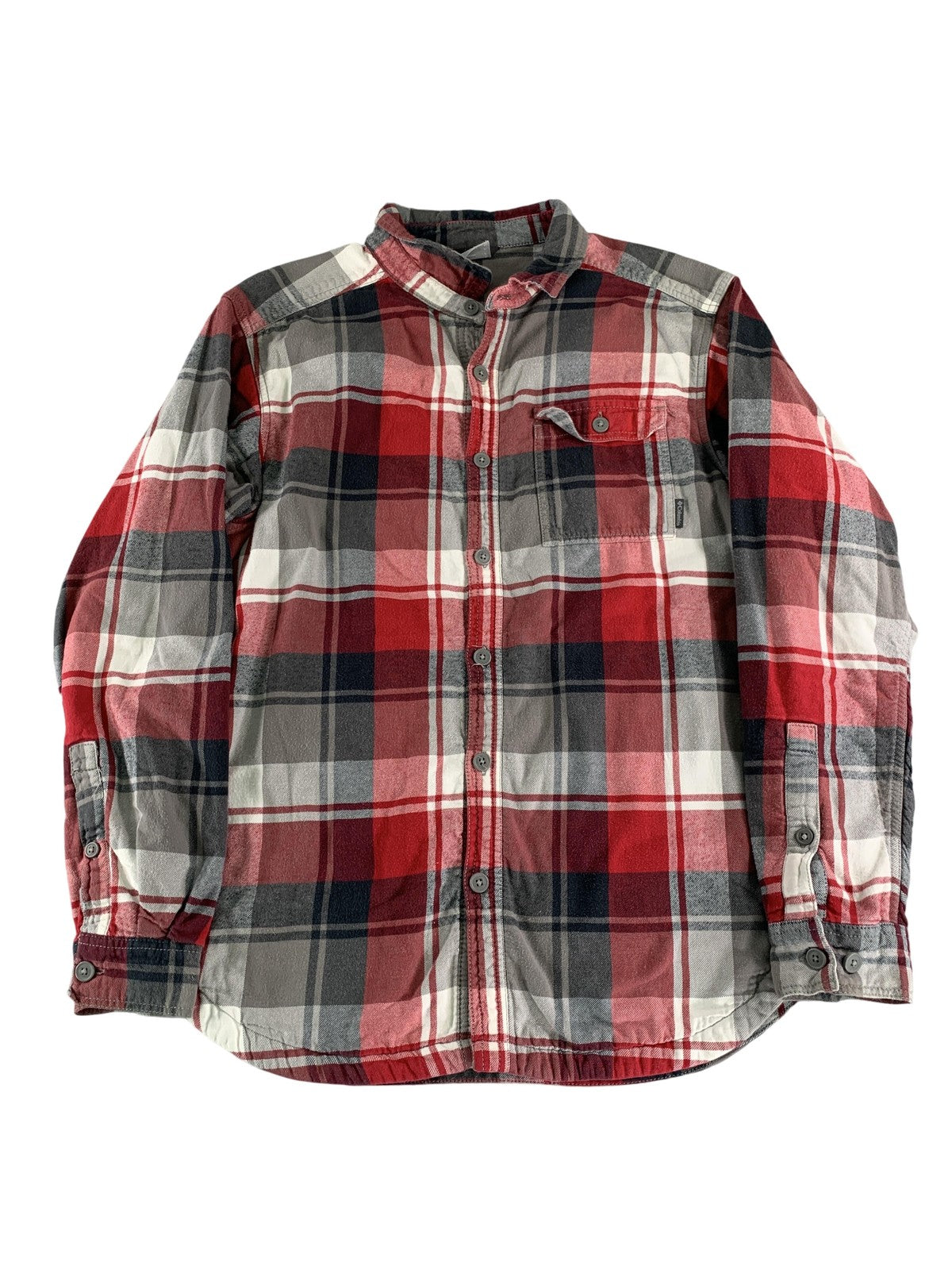 Columbia Shirt Mens Large Red Gray Plaid Button Down Cotton Flannel Outdoors 100