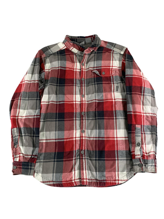 Columbia Shirt Mens Large Red Gray Plaid Button Down Cotton Flannel Outdoors 100