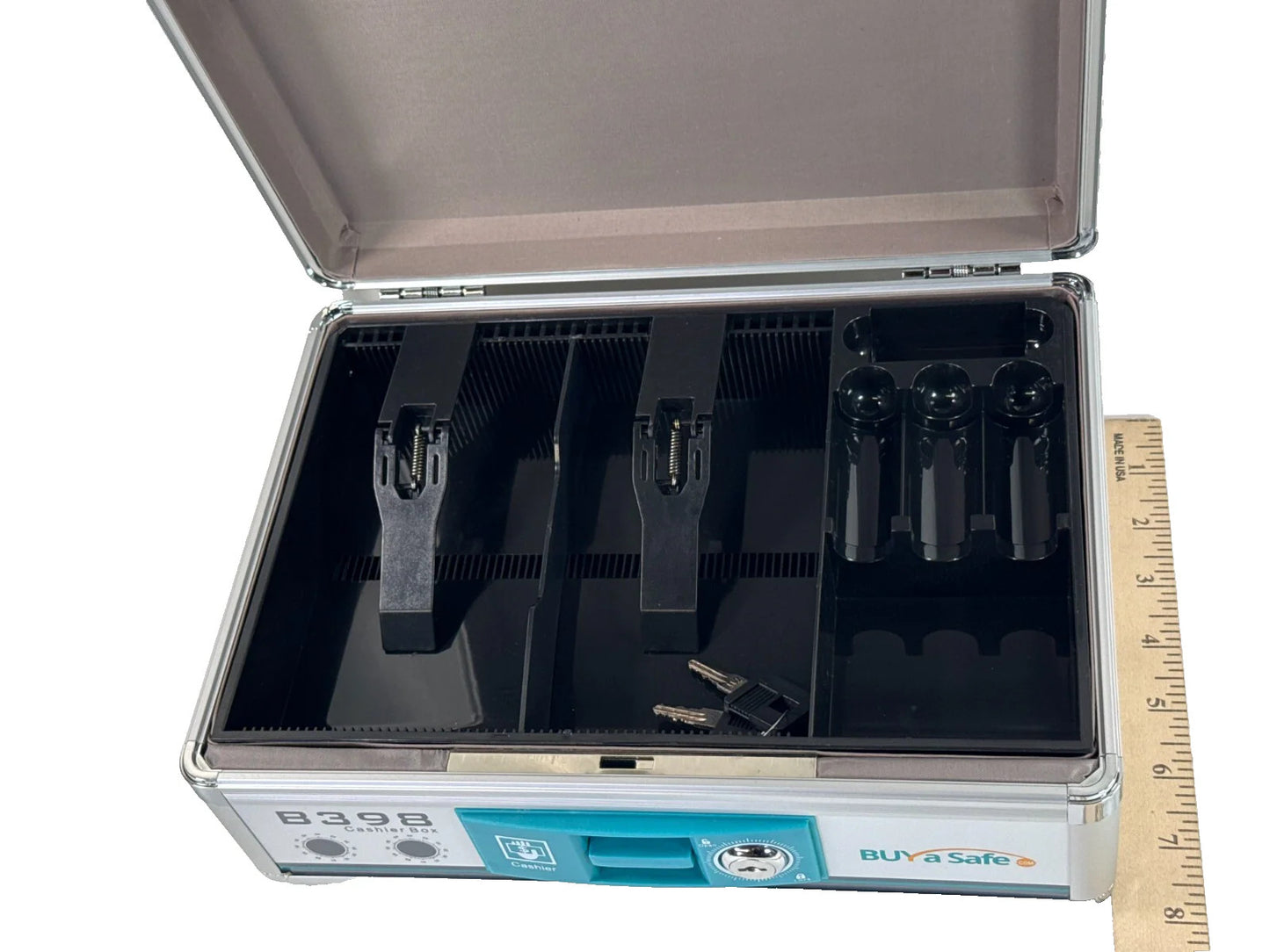 NEW Buy a Safe B398 Aluminum Cashier Box Lockable Cash Drawer NIB w/ Keys 2600