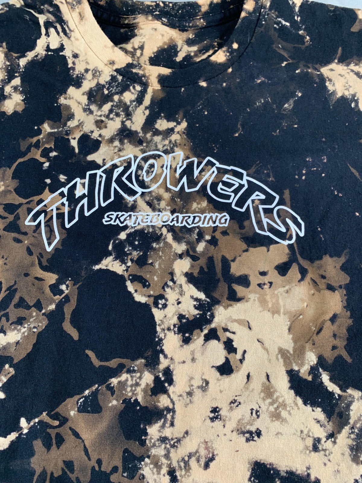 Throwers Skateboarding Shirt Mens Large Black Bleach Tie Dye Graphic Tee Unique