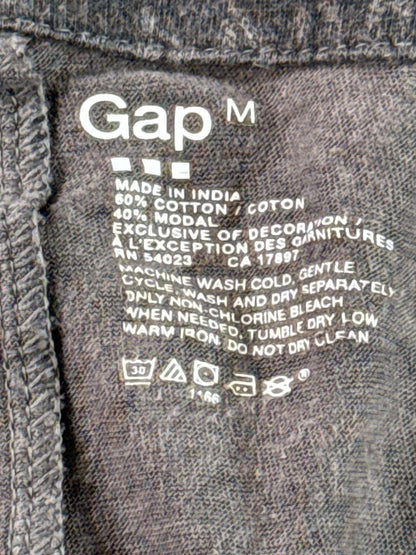 Gap All Over Print Blouse Womens M Gray Cotton Blend Relaxed Fit Neck Short