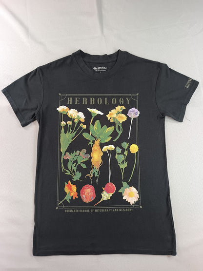 Harry Potter Herbology Hogwarts Graphic Tee S Black Cotton Blend Short Sleeve