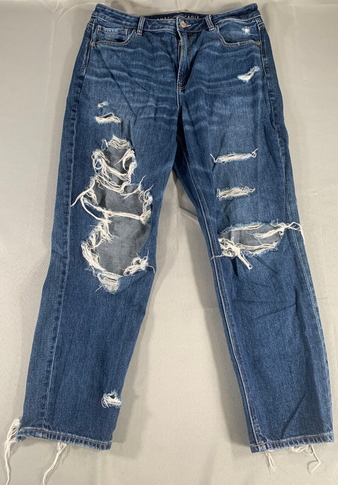 American Eagle Ripped Jeans 14 32x25 High Rise Distressed Rigid Floral Embroider