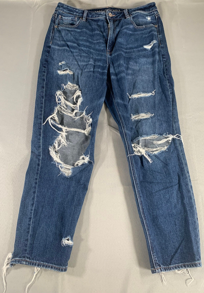 American Eagle Ripped Jeans 14 32x25 High Rise Distressed Rigid Floral Embroider