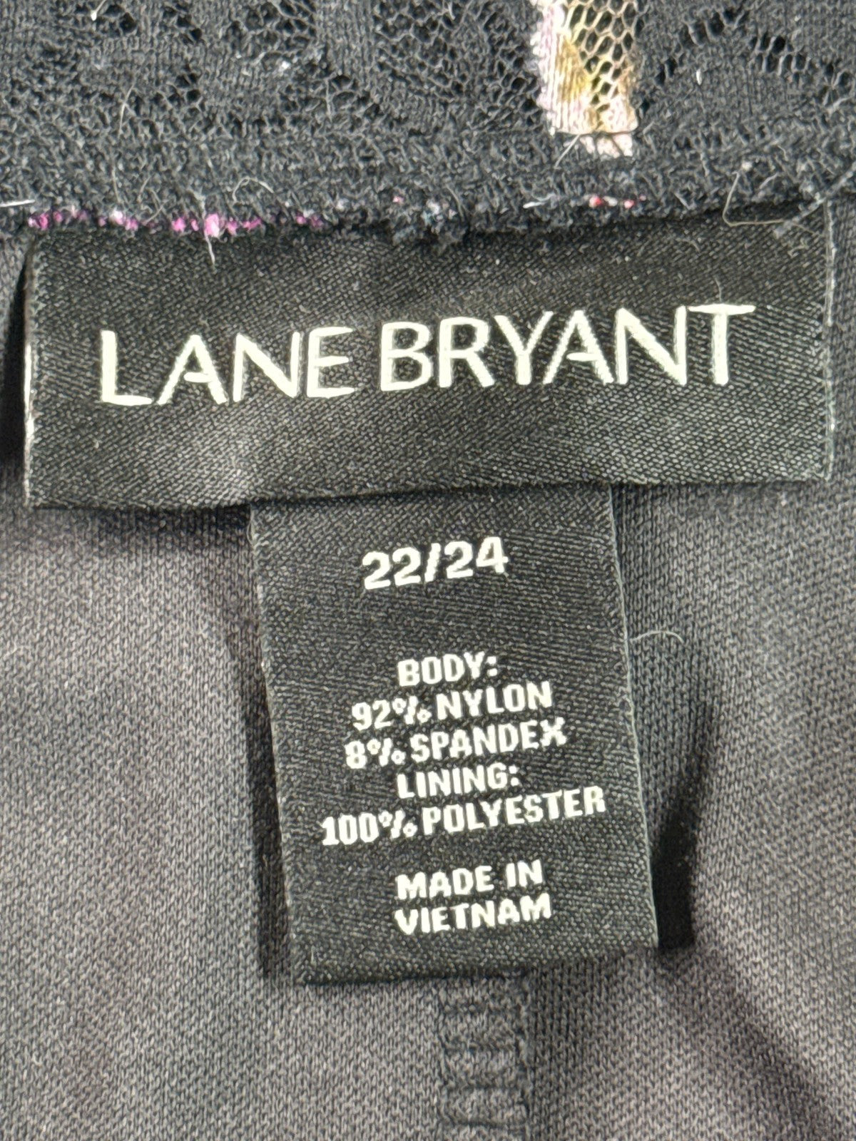 Lane Bryant Line Skirt 22 Plus 22/24 Black Floral Lace Elastic Waistband Nylon