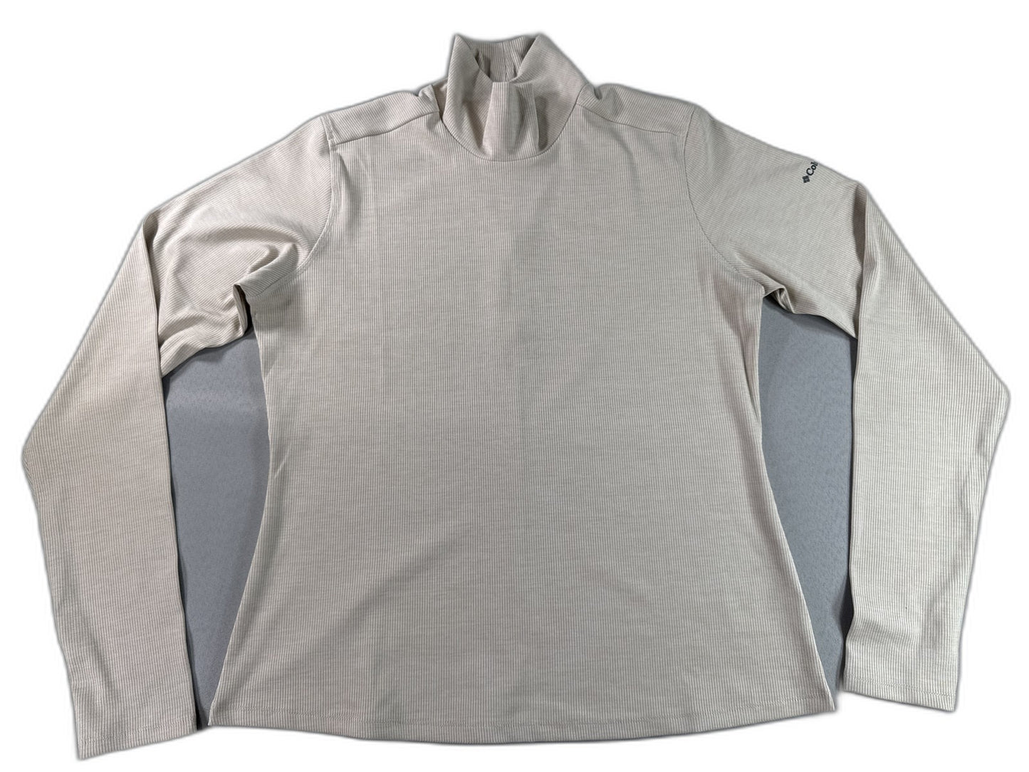 Columbia Mock Neck Long Sleeve Pullover XL Top Beige Ribbed Soft Polyester Mens