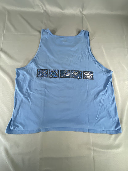 Kona Hawaii Tank Top Womens Medium Blue Sleeveless Aloha Tropical Graphic Shirt