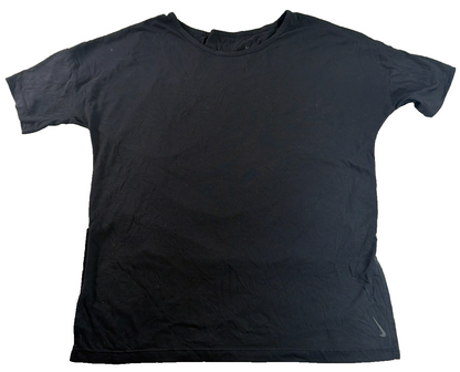 Nike Dri-Fit Womens Medium Black Plain Swoosh Athletic Short Sleeve Active Tee
