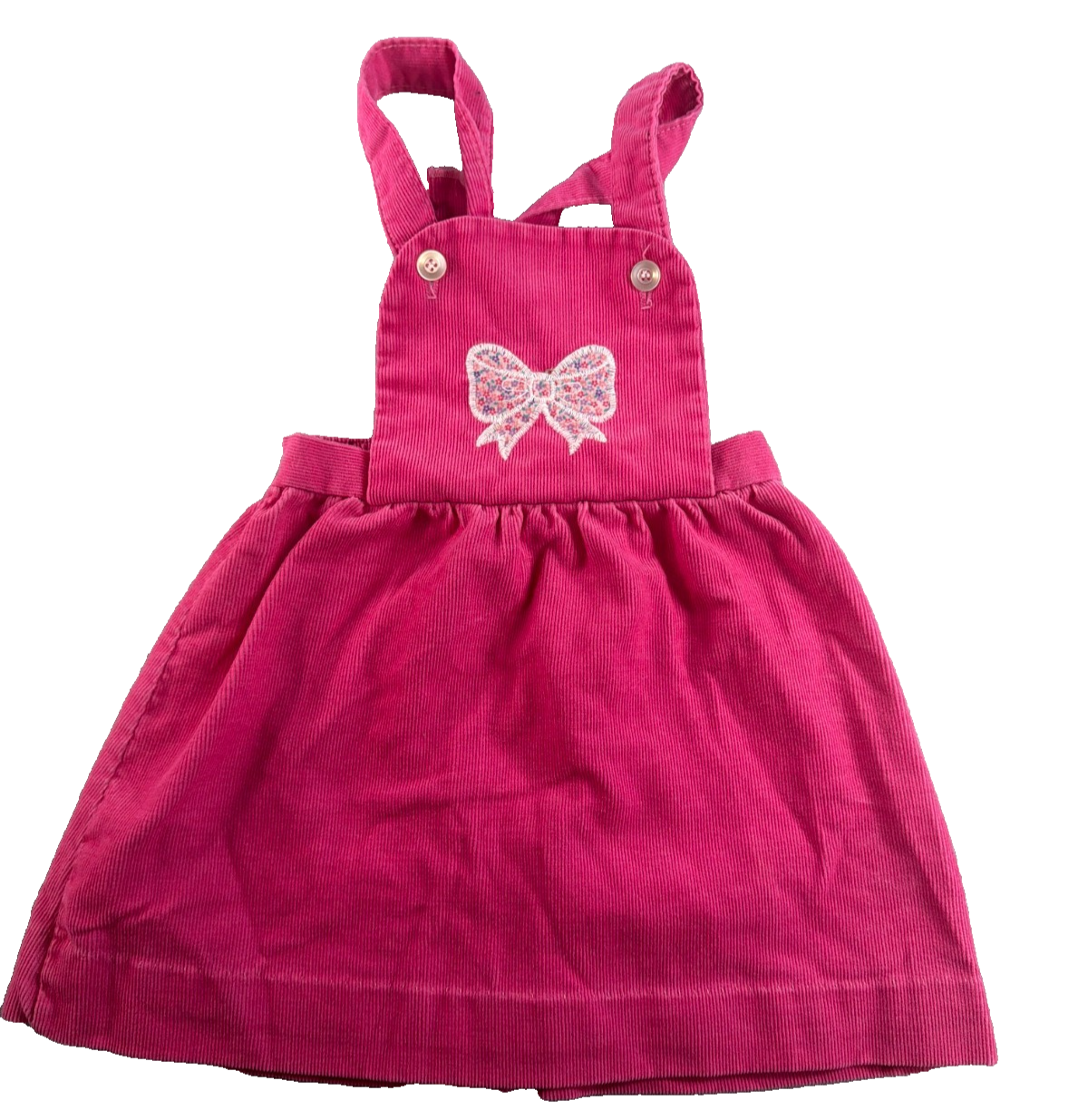 Girls Pink Corduroy Jumper Dress Bow Applique Overall Pinafore Toddler Cute