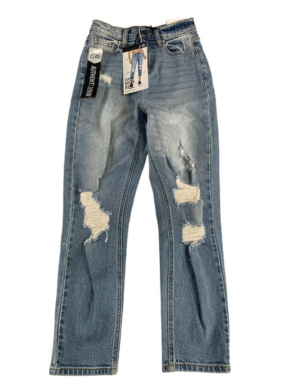 Cello Jeans Womens 00 23 Blue Super High Rise Mom Fit Distressed Denim Authentic