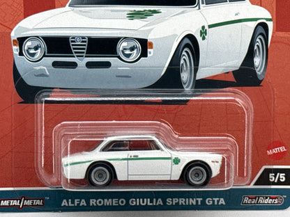 Mattel Alfa Romeo Giulia Sprint GTA Premium Diecast Car White Metal Real Riders