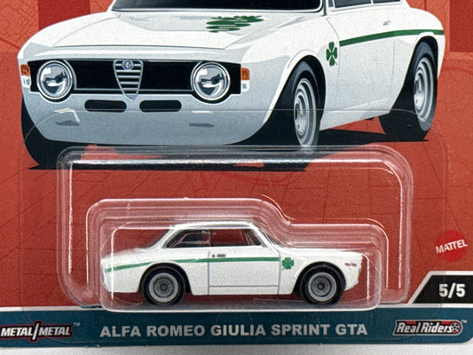 Mattel Alfa Romeo Giulia Sprint GTA Premium Diecast Car White Metal Real Riders