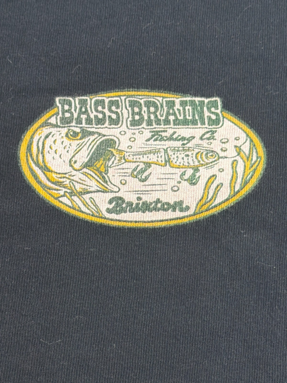Brixton Bass Brains Fishing Co Collab Black Graphic Tee Short Sleeve Cotton M