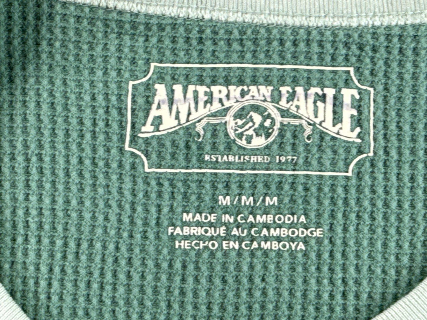 American Eagle Womens Waffle Knit Thermal Long Sleeve Crewneck M Shirt Green