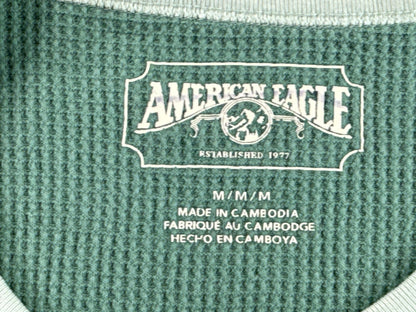 American Eagle Womens Waffle Knit Thermal Long Sleeve Crewneck M Shirt Green