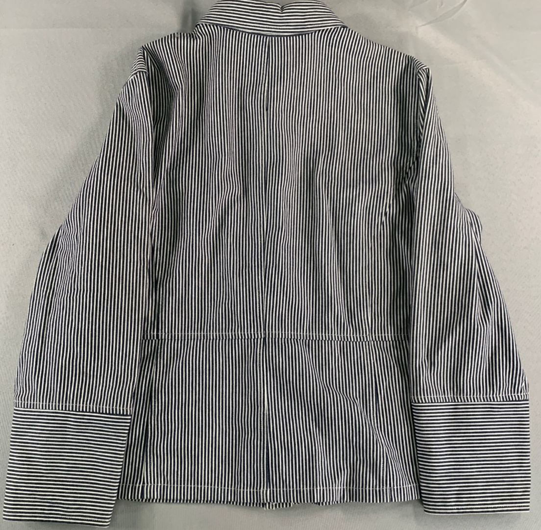 Norton Studio Petites Black White Stripe Zip Jacket Utility Pockets Cotton Chic