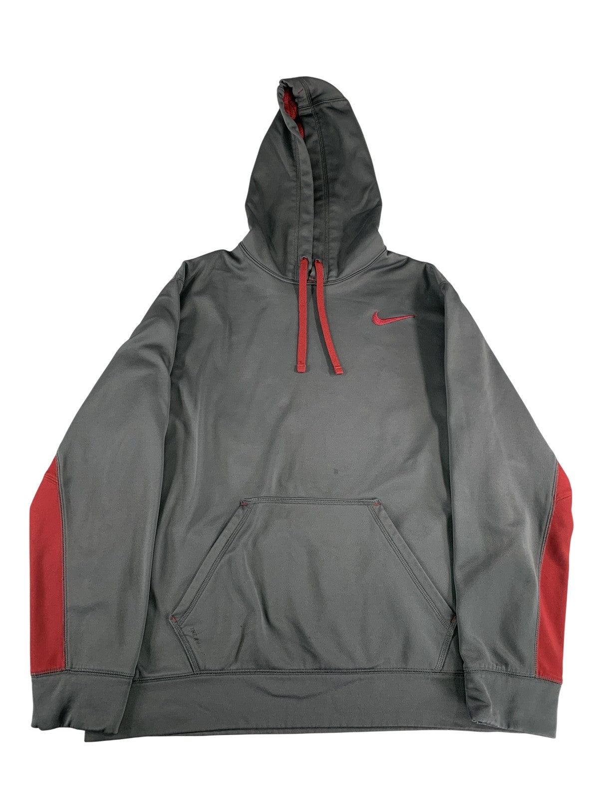Nike Therma-Fit Hoodie Mens Large Gray Red Pullover Sweatshirt Swoosh Logo 100