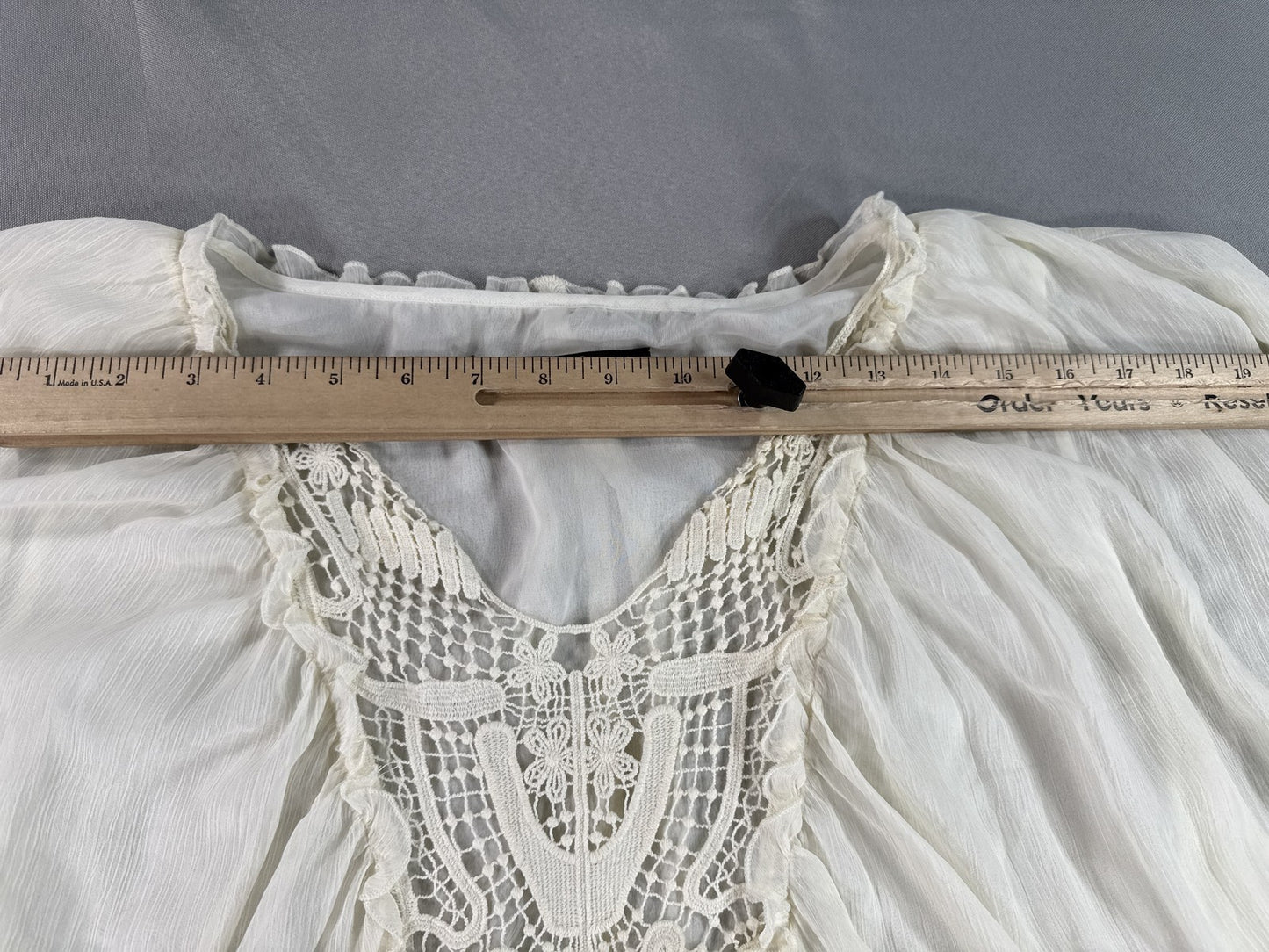 Rose Olive Boho Blouse Womens 2X White 100% Polyester Loose Fit Crochet Neck