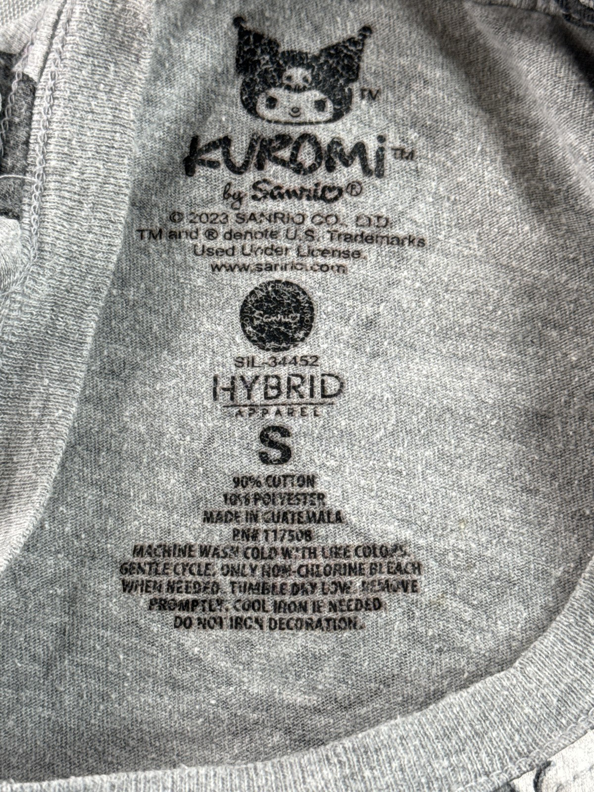 Hybrid Apparel Kuromi Anime Graphic Tee S Gray Cotton Blend Short Sleeve Mens