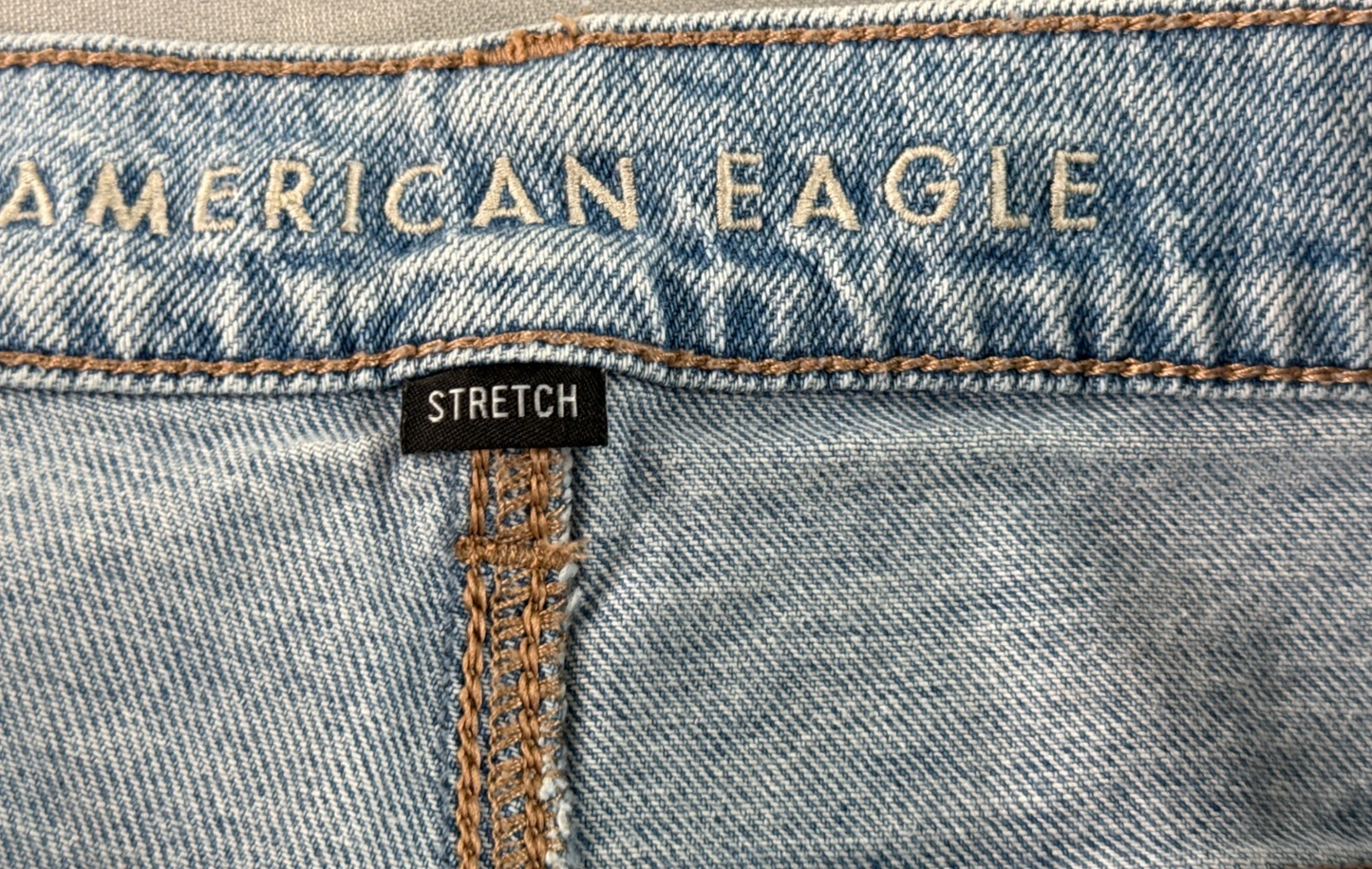 American Eagle Stretch Flare Jeans Women 38x30 Raw Hem Light Wash Denim