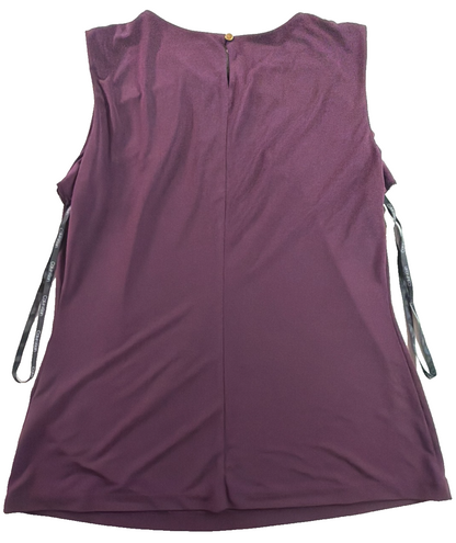 Calvin Klein Pleated Keyhole Sleeveless Top Women Small Purple Aubergine CK Gold