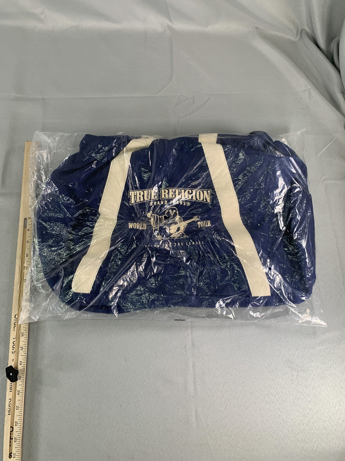 True Religion Brand Jeans Large Navy Duffle Bag Logo O/S New Travel Gym code Red