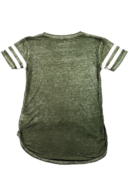 Disney Lion King Hakuna Matata Womens S Olive Green Burnout V-Neck Varsity Tee