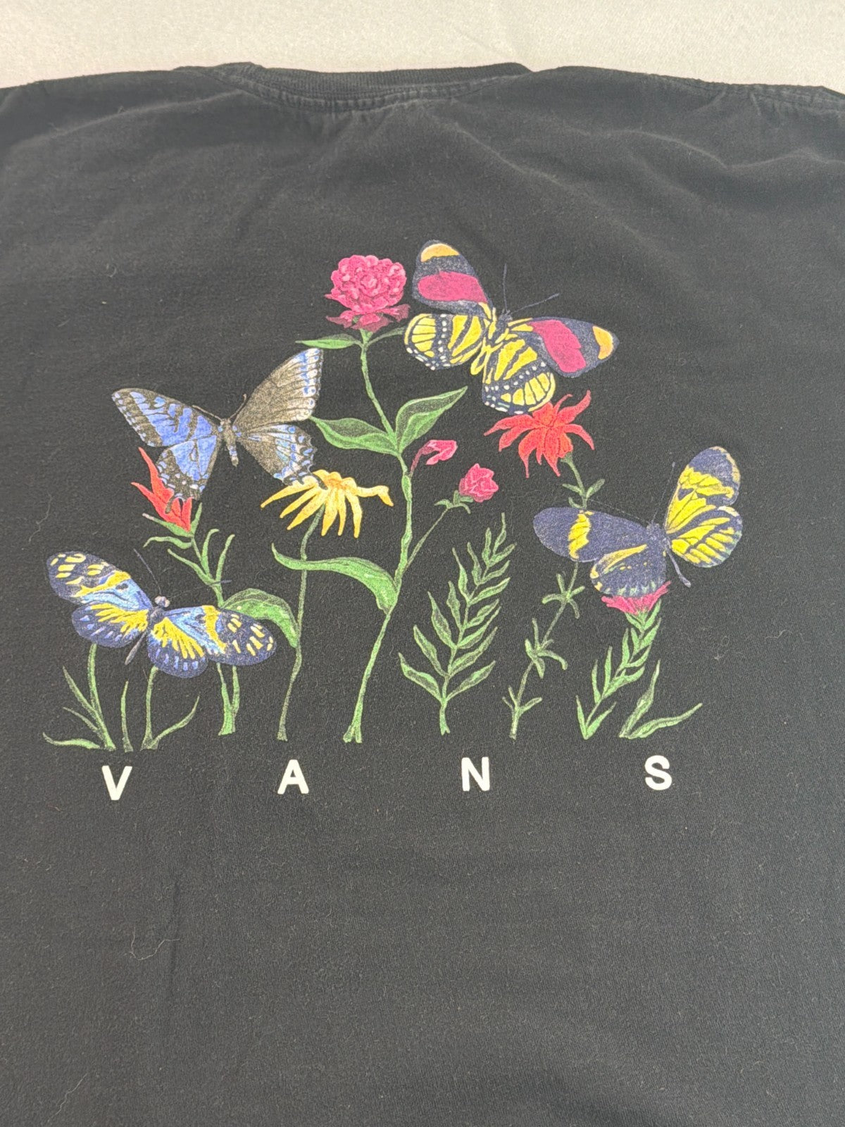 Vans Black Butterfly Floral Garden Graphic Tee Short Sleeve T-Shirt Skate Boho