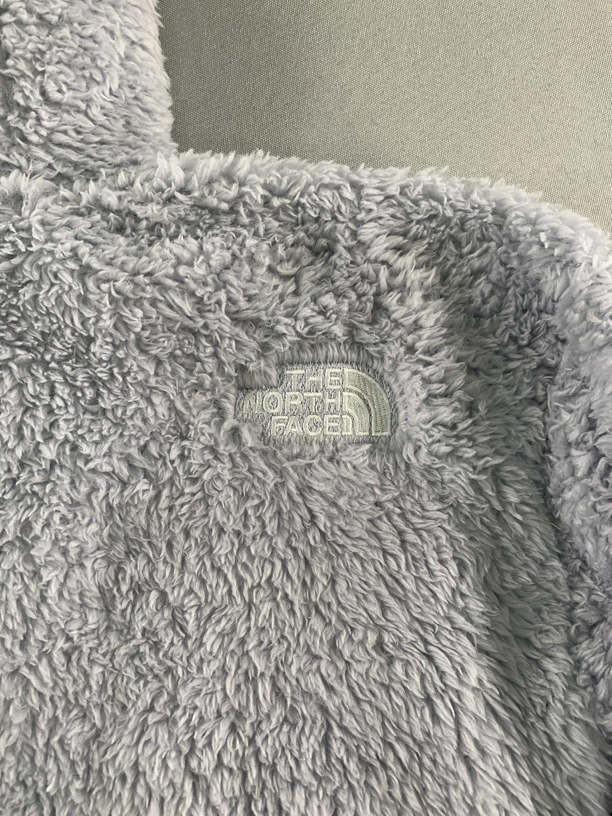 The North Face Hoodie Girls XS 6 Gray Sherpa Fleece Full Zip Ribbed Hem Soft Red