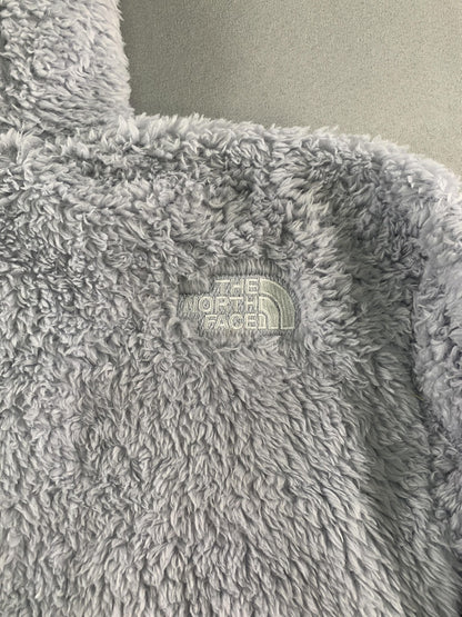 The North Face Hoodie Girls XS 6 Gray Sherpa Fleece Full Zip Ribbed Hem Soft Red