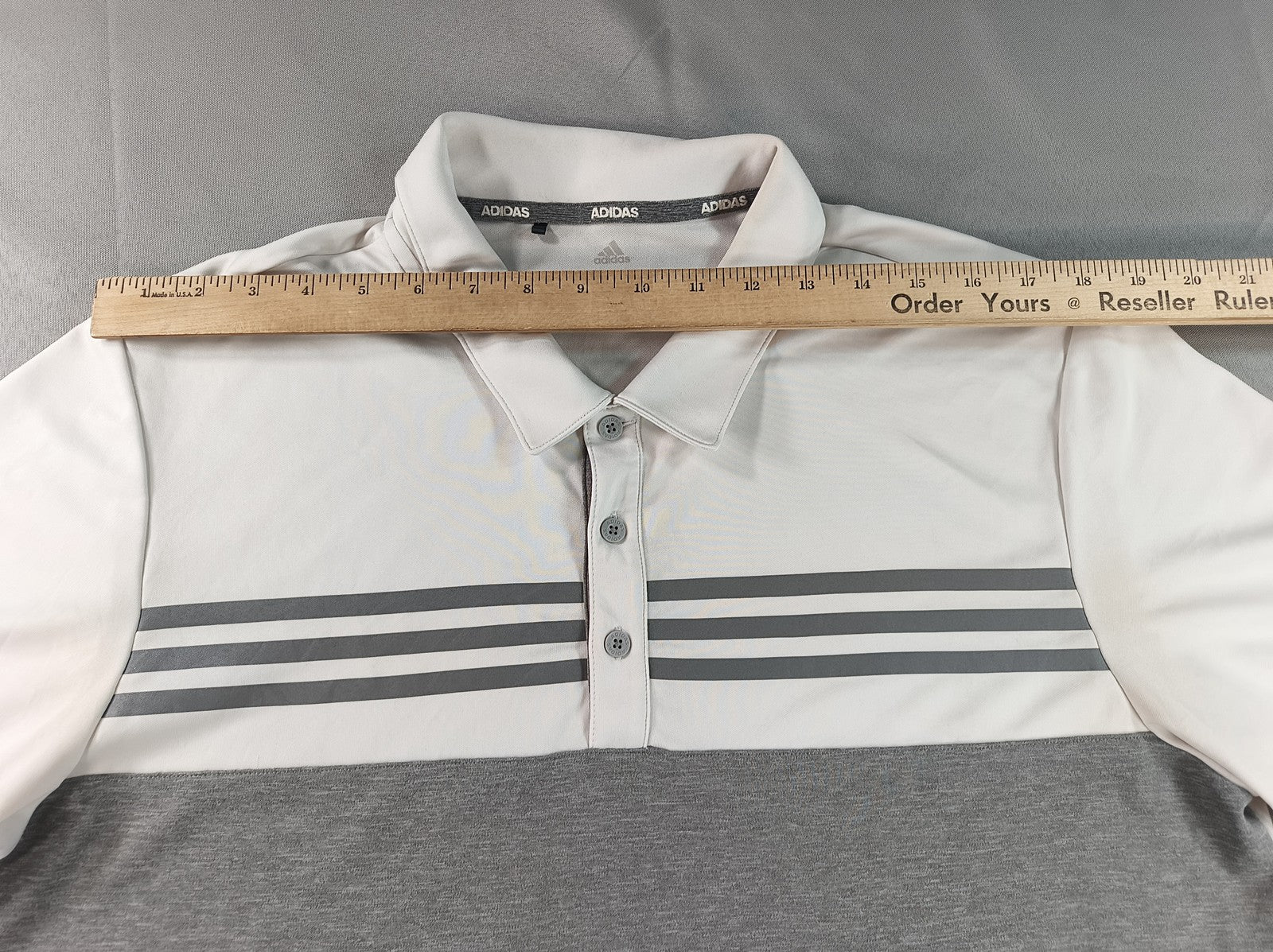 adidas Golf Polo Shirt Mens Gray Striped Performance Short Sleeve Regular Fit L
