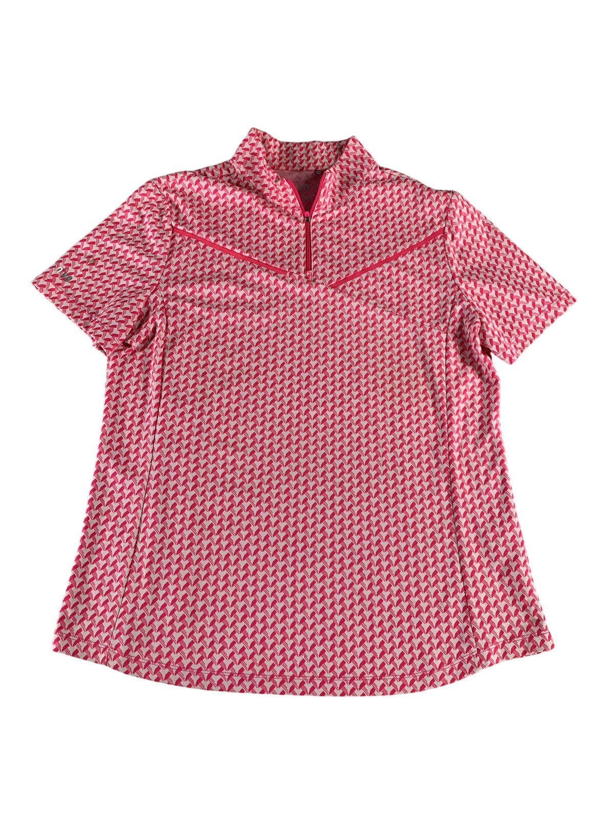 Nivo Polo Shirt Womens XL Pink White Geometric Golf Short Sleeve Quarter Zip