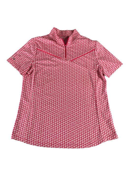 Nivo Polo Shirt Womens XL Pink White Geometric Golf Short Sleeve Quarter Zip