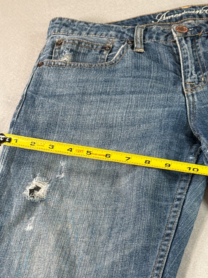 American Eagle Jeans Womens 8 Distressed Destroyed Cropped Medium Wash Boyfriend