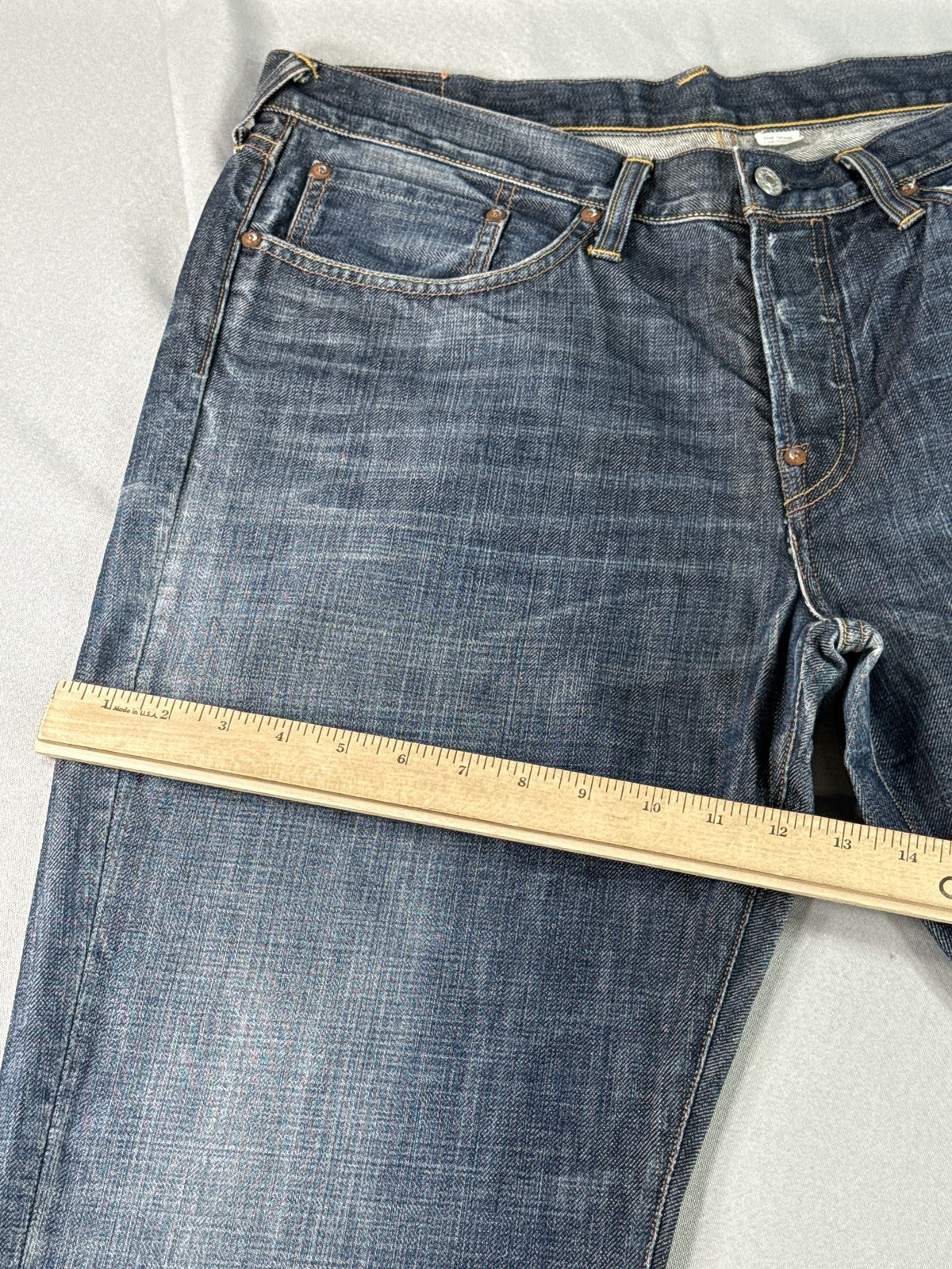 Evisu Straight Leg Jeans Mens 38 Blue 100% Cotton Regular Fit Vintage Grunge