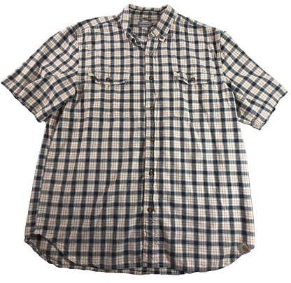 Carhartt Fort Short Sleeve Plaid Shirt Men XL Navy Tan 101158 Button Down Work