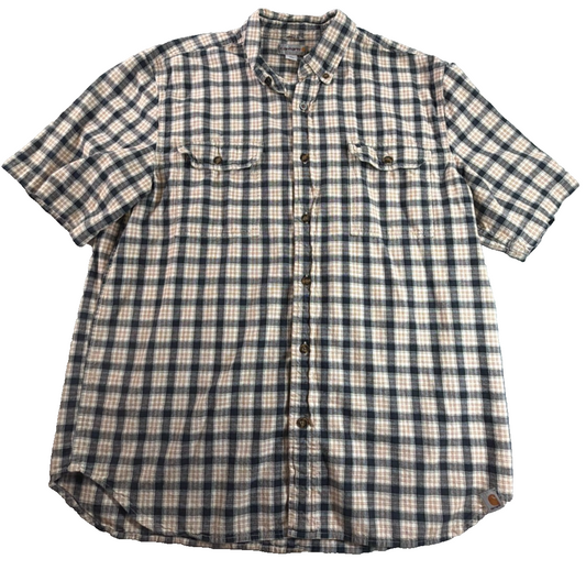 Carhartt Fort Short Sleeve Plaid Shirt Men XL Navy Tan 101158 Button Down Work