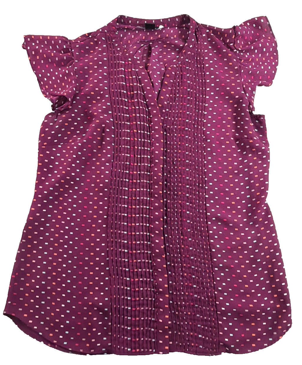 Simply Styled Sears Purple Geometric Flutter Ruffle Sleeve Pintuck Blouse Womens