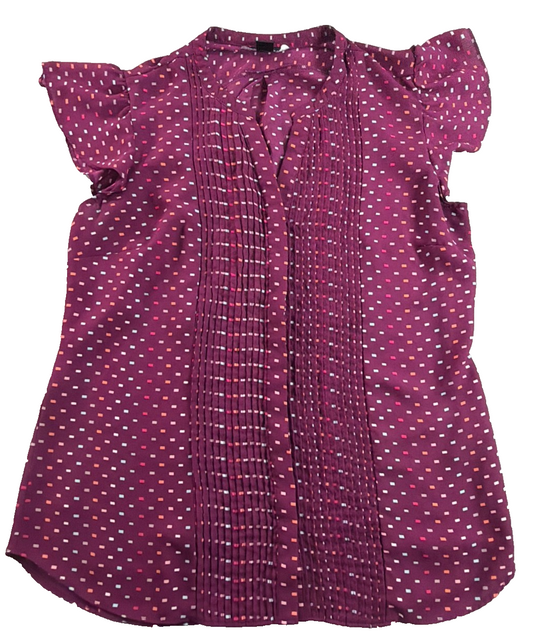 Simply Styled Sears Purple Geometric Flutter Ruffle Sleeve Pintuck Blouse Womens
