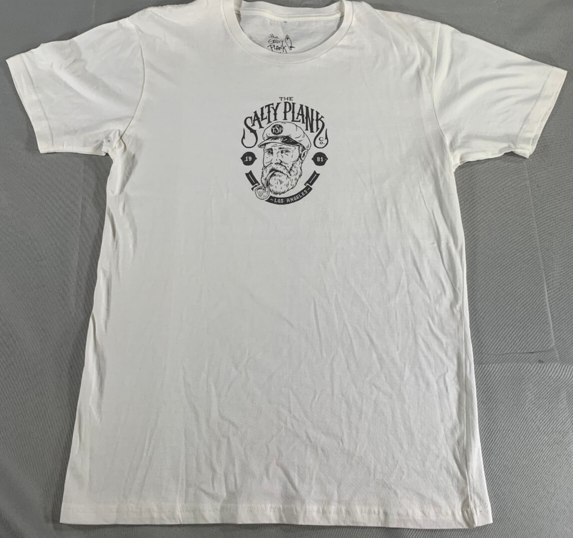Salty Plank Los Angeles White T-Shirt Graphic Surf Captain Cotton Tee Size M USA