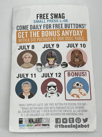 Star Wars Ninjabot Star Buttons SDCC 2015 Exclusive Pin Set Rey BB-8 Trooper Red