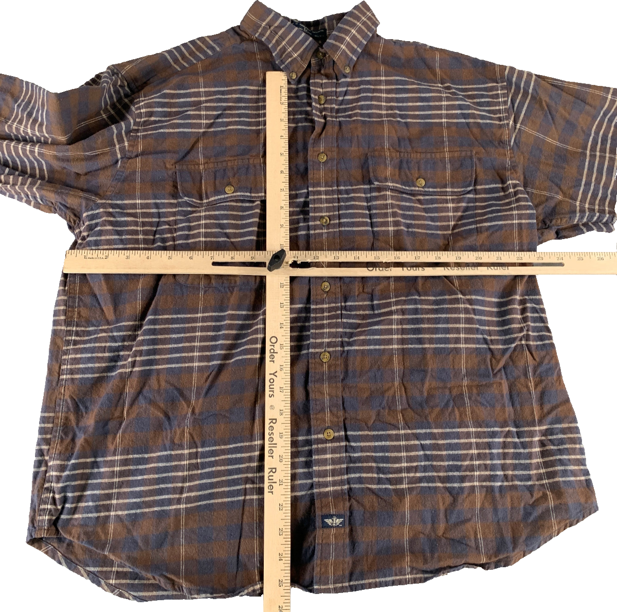 Dockers Plaid Button Down Shirt Brown Blue Flannel Long Sleeve Cotton L Apparel