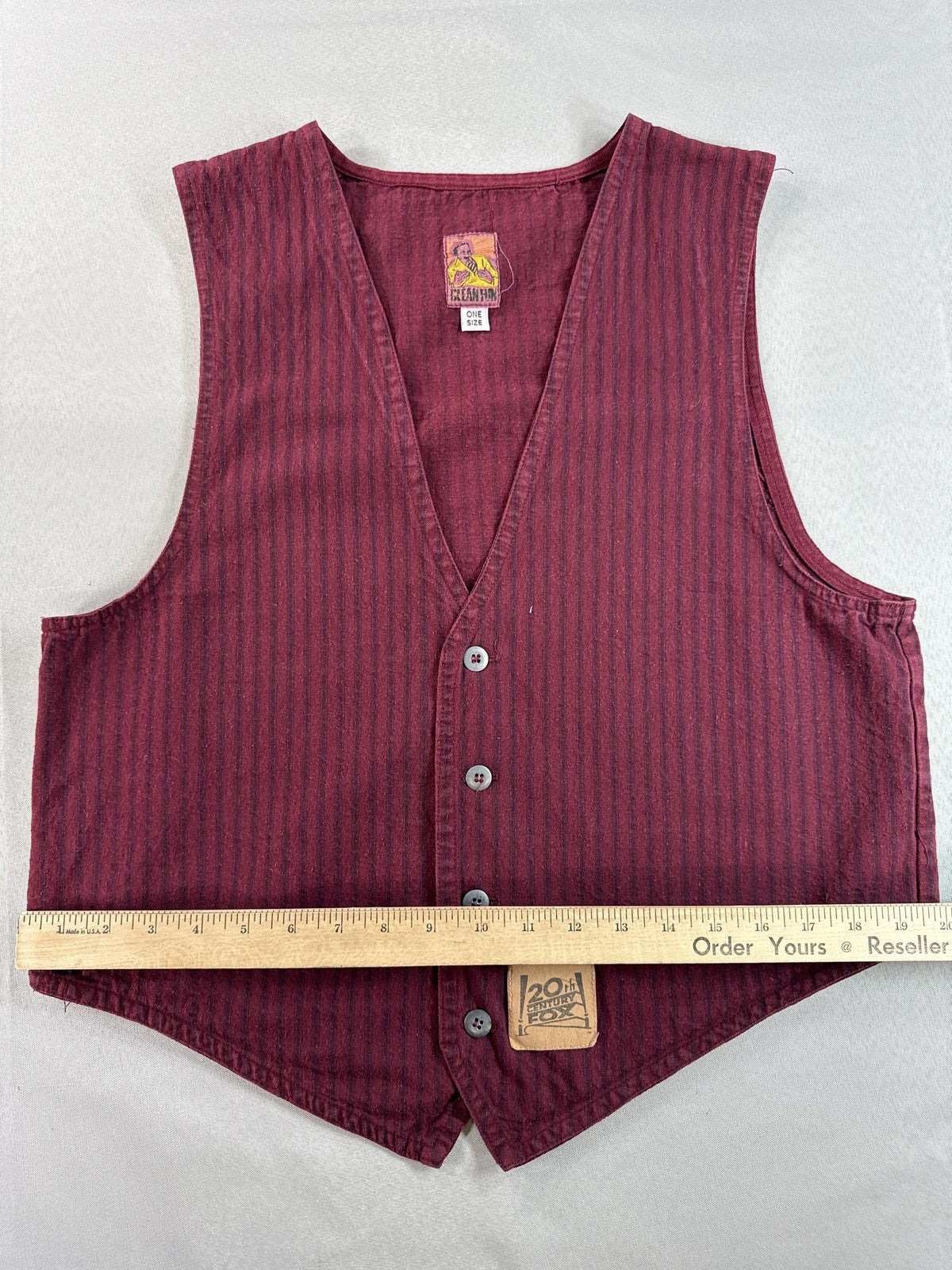 CLEAN FON 20th Century Fox Vintage Striped Maroon Cotton Sleeveless Neck Button