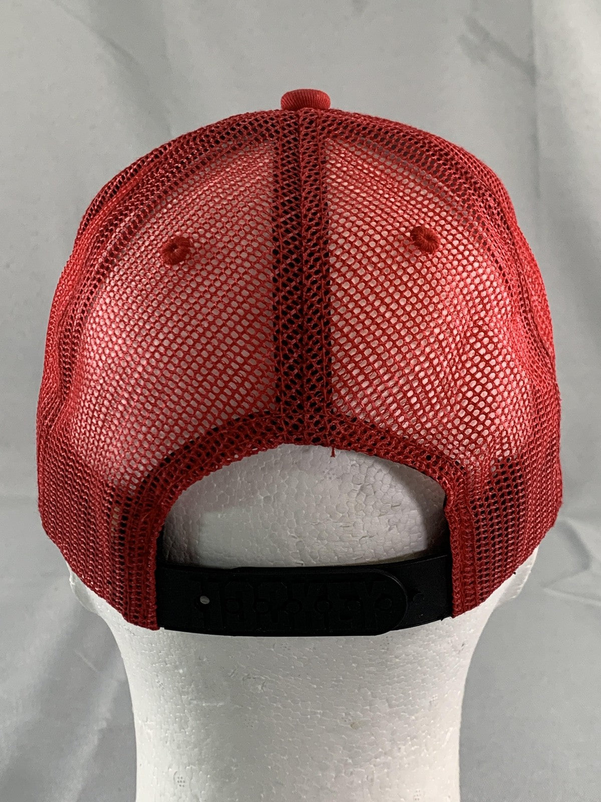 Hockey Hat Cap Snap Back Mens Red White Trucker Mesh Patch Embroidered on Black