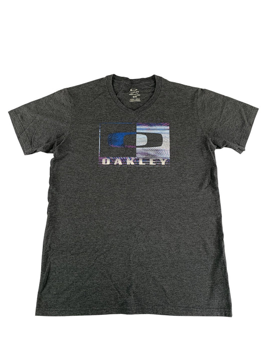 Oakley Shirt Mens Medium Gray Regular Fit Short Sleeve Graphic Tee Honduras Blue